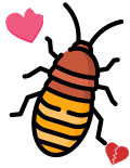 Cockroach with hearts around it